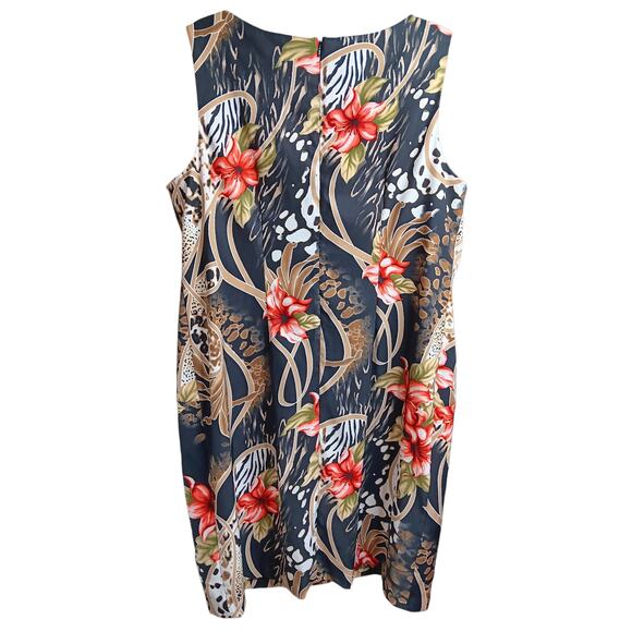 ALYX WOMAN Flattering Dress Plus 20W Floral Black Brown Red Dressy Career Office - Picture 2 of 9